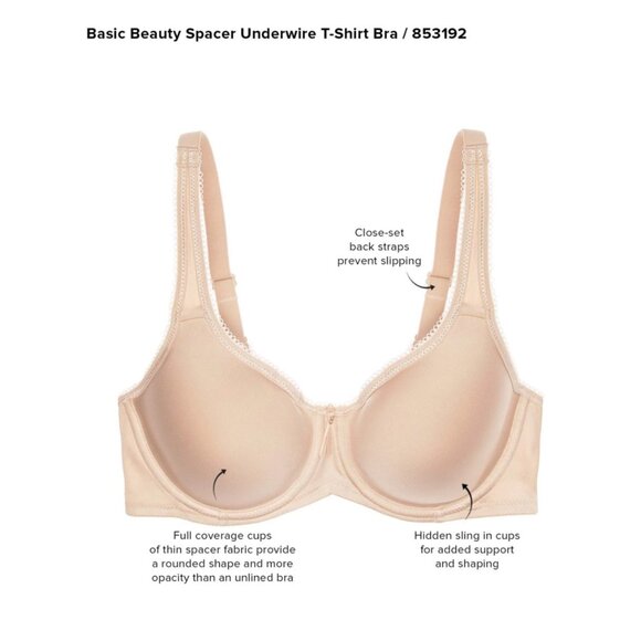 Wacoal Basic Beauty Spacer Underwire T-Shirt Bra in Sand Size 34DD - Picture 4 of 9